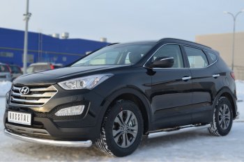 6 299 р. Защита порогов с проступями SLITKOFF (труба D76 мм) Hyundai Santa Fe DM дорестайлинг (2012-2016) (Защита порогов с закругленными торцами (вариант 3))  с доставкой в г. Нижний Новгород. Увеличить фотографию 4