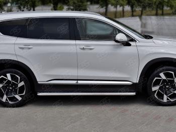 20 499 р. Порожки для ног SLITKOFF (Ø42 мм)  Hyundai Santa Fe  TM (2020-2022) рестайлинг (лист - алюминий, профиль - сталь)  с доставкой в г. Нижний Новгород. Увеличить фотографию 3