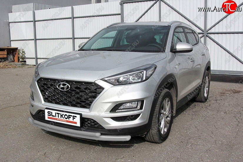 11 199 р. Защита переднего бампера Slitkoff (двойная, d57/42) Hyundai Tucson TL рестайлинг (2018-2021) (Сталь с полимерным покрытием. Цвет: серебристый)  с доставкой в г. Нижний Новгород