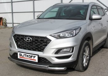 14 999 р. Защита переднего бампера Turbo Slitkoff (двойная, d57/42 мм)  Hyundai Tucson  TL (2018-2021) рестайлинг (Нержавейка, Полированная)  с доставкой в г. Нижний Новгород. Увеличить фотографию 1