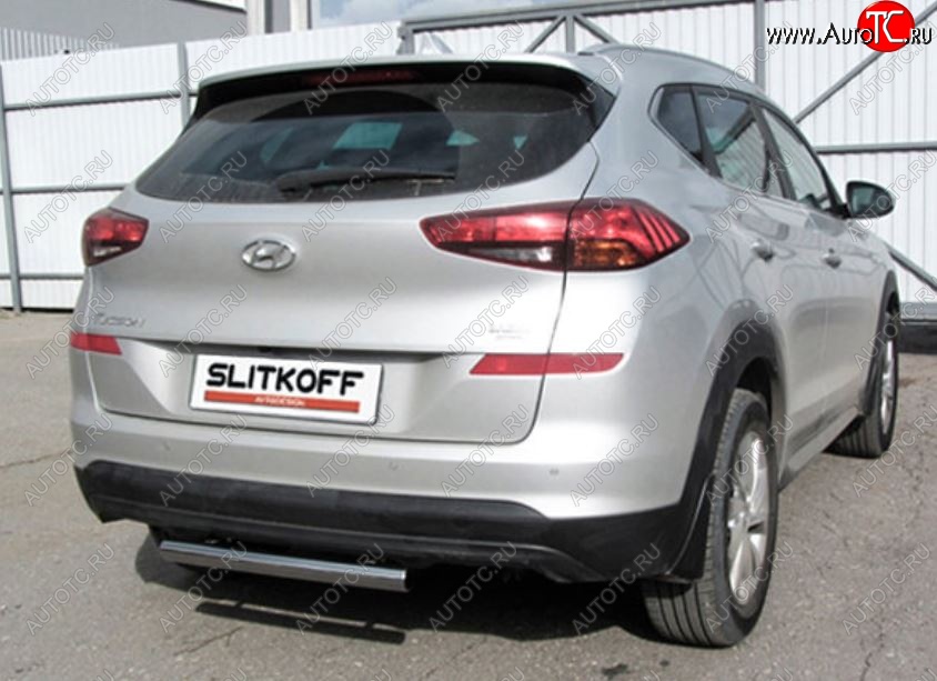 7 999 р. Защита заднего бампера Slitkoff (Turbo, короткая, d57)  Hyundai Tucson  TL (2018-2021) рестайлинг (Нержавейка, Полированная)  с доставкой в г. Нижний Новгород