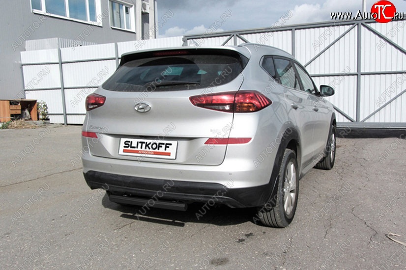 4 899 р. Защита заднего бампера Slitkoff (Turbo, короткая, d57) Hyundai Tucson TL рестайлинг (2018-2021) (Сталь с полимерным покрытием. Цвет: чёрный)  с доставкой в г. Нижний Новгород