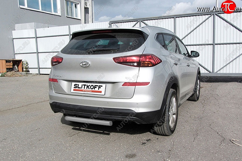 5 599 р. Защита заднего бампера Slitkoff (Turbo, короткая, d57)  Hyundai Tucson  TL (2018-2021) рестайлинг (Сталь с полимерным покрытием. Цвет: серебристый)  с доставкой в г. Нижний Новгород