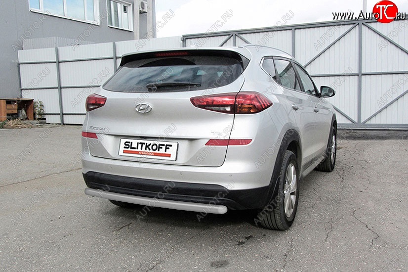 6 999 р. Защита заднего бампера Slitkoff (d57 мм) Hyundai Tucson TL рестайлинг (2018-2021) (Сталь с полимерным покрытием. Цвет: серебристый)  с доставкой в г. Нижний Новгород