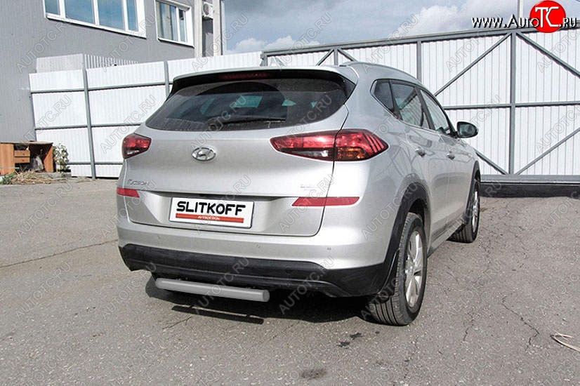 4 899 р. Защита заднего бампера Slitkoff (d57 мм) Hyundai Tucson TL рестайлинг (2018-2021) (Сталь с полимерным покрытием. Цвет: серебристый)  с доставкой в г. Нижний Новгород