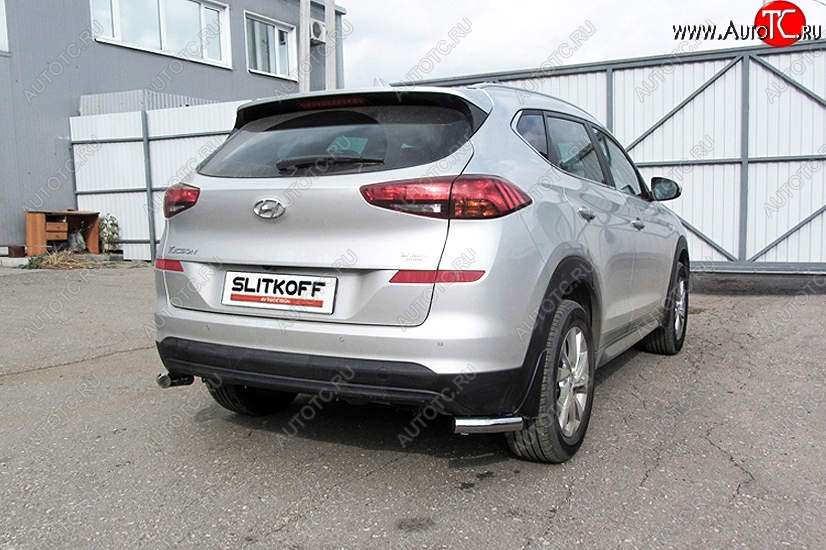 7 349 р. Защита заднего бампера Slitkoff (уголки, d57)  Hyundai Tucson  TL (2018-2021) рестайлинг (Нержавейка, Полированная)  с доставкой в г. Нижний Новгород