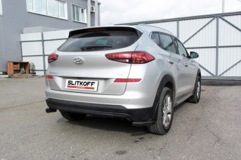 4 999 р. Защита заднего бампера Slitkoff (Turbo, уголки, d57) Hyundai Tucson TL рестайлинг (2018-2021) (Сталь с полимерным покрытием. Цвет: чёрный)  с доставкой в г. Нижний Новгород. Увеличить фотографию 1