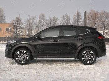 21 699 р. Порожки для ног SLITKOFF (Ø42 мм)  Hyundai Tucson  TL (2018-2021) рестайлинг (Лист алюминиевый, труба - нержавейка)  с доставкой в г. Нижний Новгород. Увеличить фотографию 2