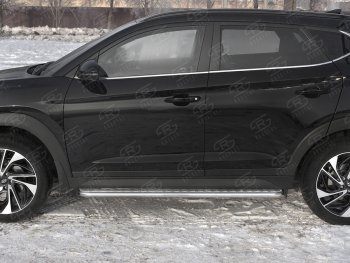 21 699 р. Порожки для ног SLITKOFF (Ø42 мм)  Hyundai Tucson  TL (2018-2021) рестайлинг (Лист алюминиевый, труба - нержавейка)  с доставкой в г. Нижний Новгород. Увеличить фотографию 3