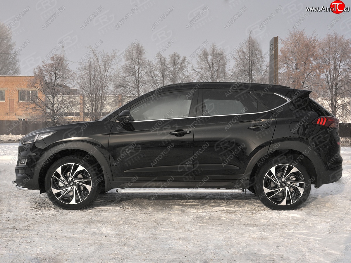 30 999 р. Порожки для ног SLITKOFF (Ø42 мм)  Hyundai Tucson  TL (2018-2021) рестайлинг (Лист нержавейка, труба - нержавейка)  с доставкой в г. Нижний Новгород