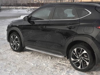 30 999 р. Порожки для ног SLITKOFF (Ø42 мм)  Hyundai Tucson  TL (2018-2021) рестайлинг (Лист нержавейка, труба - нержавейка)  с доставкой в г. Нижний Новгород. Увеличить фотографию 2