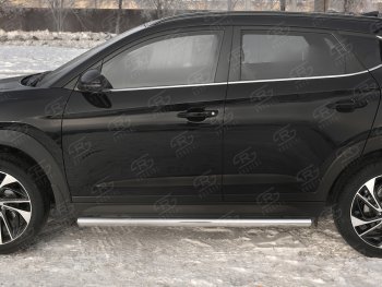 17 599 р. Защита порогов SLITKOFF (Ø63 мм)  Hyundai Tucson  TL (2018-2021) рестайлинг (Металлические торцы под 90°)  с доставкой в г. Нижний Новгород. Увеличить фотографию 2