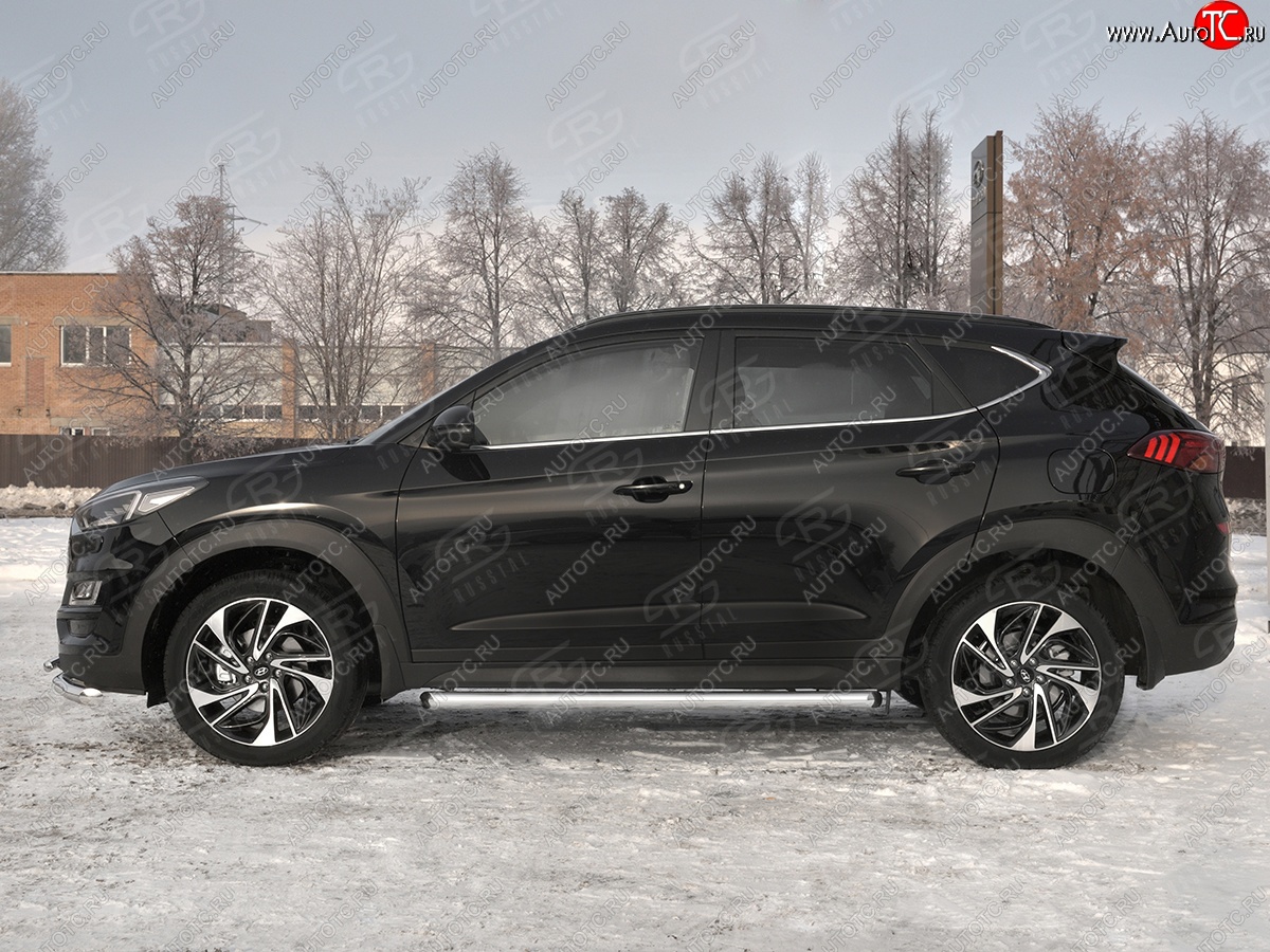 18 799 р. Защита порогов SLITKOFF (Ø63 мм, нержавейка) SLITKOFF  Hyundai Tucson  TL (2018-2021) рестайлинг (С пластиковыми заглушками на торцах)  с доставкой в г. Нижний Новгород