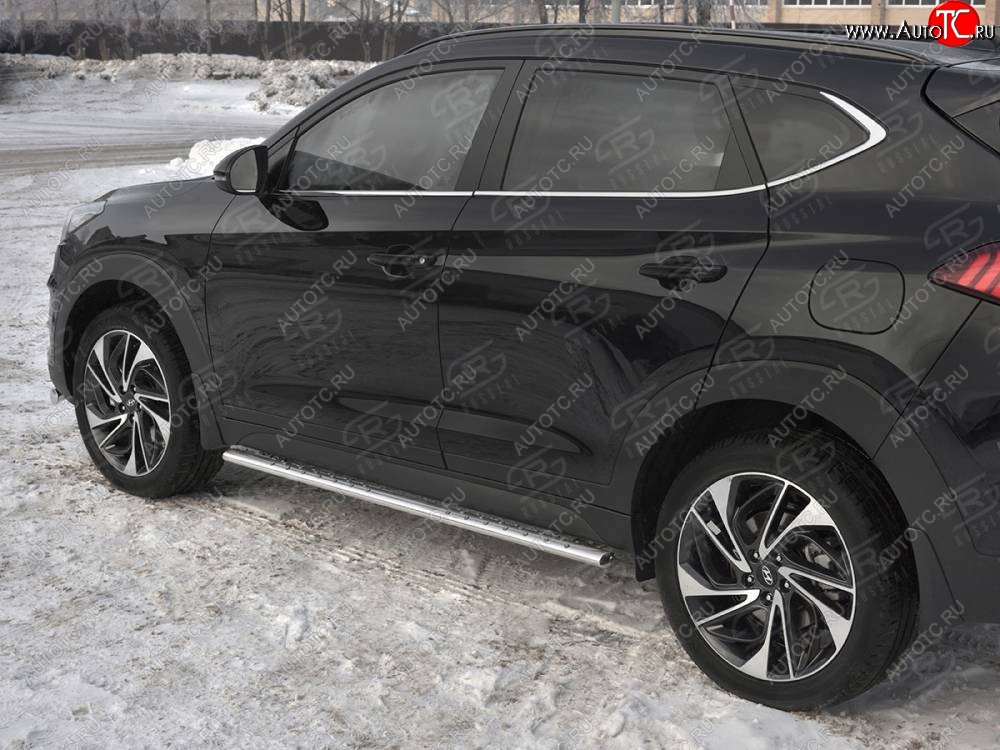 21 749 р. Защита порогов (Ø75x42 мм с проступью, нержавейка) Russtal Hyundai Tucson TL рестайлинг (2018-2021)  с доставкой в г. Нижний Новгород