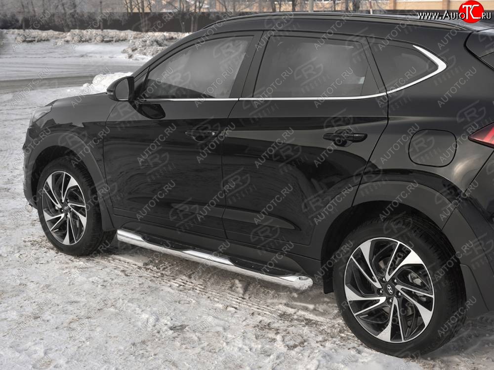 30 999 р. Защита порогов (Ø76 мм с проступью, нержавейка) SLITKOFF  Hyundai Tucson  TL (2018-2021) рестайлинг (Металлические торцы под 45°)  с доставкой в г. Нижний Новгород