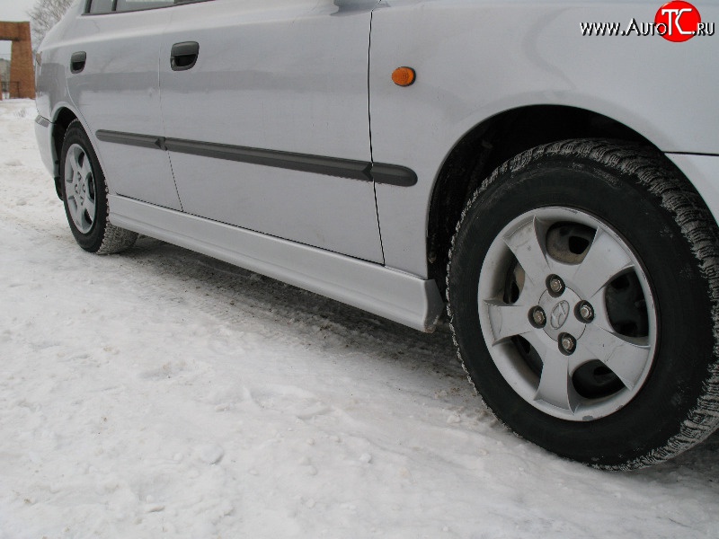 4 099 р. Пороги накладки Style  Hyundai Accent  седан ТагАЗ (2001-2012) (Неокрашенные)  с доставкой в г. Нижний Новгород