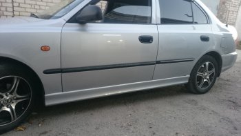 4 099 р. Пороги накладки Style  Hyundai Accent  седан ТагАЗ (2001-2012) (Неокрашенные)  с доставкой в г. Нижний Новгород. Увеличить фотографию 12