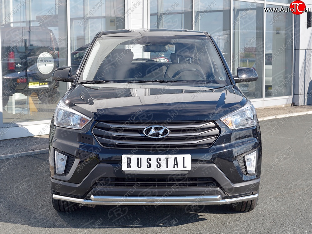 14 999 р. Защита переднего бампера (2 трубыØ42 мм, нержавейка) SLITKOFF  Hyundai Creta  GS (2015-2021) дорестайлинг, рестайлинг  с доставкой в г. Нижний Новгород