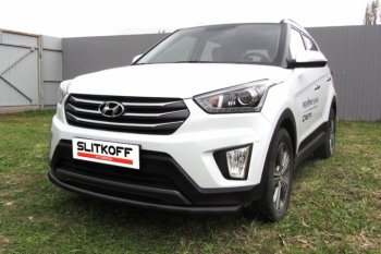 8 249 р. Защита переднего бампера Slitkoff (d57, черная)  Hyundai Creta  GS (2015-2021) дорестайлинг, рестайлинг (Цвет: серебристый)  с доставкой в г. Нижний Новгород. Увеличить фотографию 1