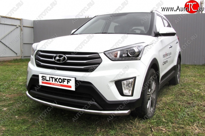 11 799 р. Одинарная защита переднего бампера диаметром 57 мм Slitkoff  Hyundai Creta  GS (2015-2021) дорестайлинг, рестайлинг (Нержавейка, Полированная)  с доставкой в г. Нижний Новгород