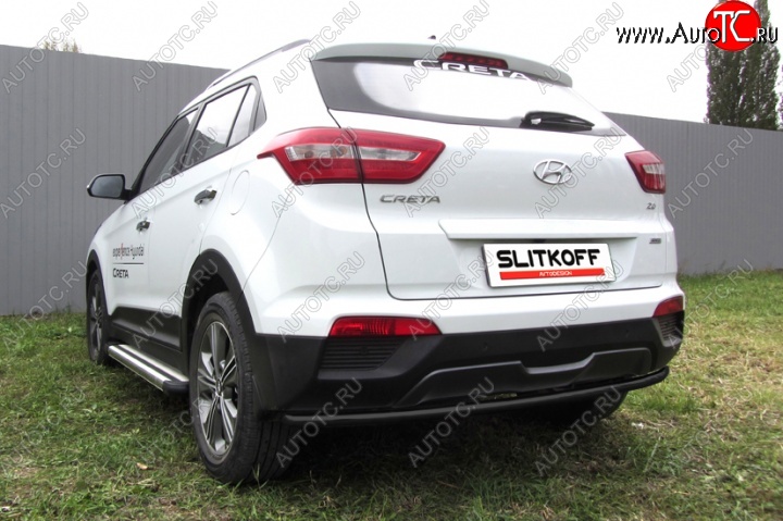 5 549 р. Защита заднего бампера из трубы d42 Slitkoff (радиусная) Hyundai Creta GS дорестайлинг (2015-2019) (Цвет: серебристый)  с доставкой в г. Нижний Новгород