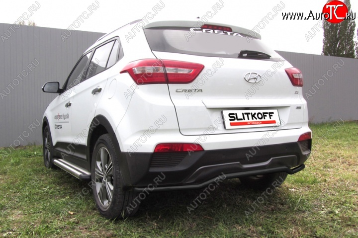 6 699 р. Защита заднего бампера из трубы d42 Slitkoff (волна) Hyundai Creta GS дорестайлинг (2015-2019) (Цвет: серебристый)  с доставкой в г. Нижний Новгород