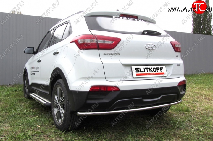 7 799 р. Защита заднего бампера из трубы диаметром 42 мм Slitkoff Hyundai Creta GS дорестайлинг (2015-2019) (Нержавейка, Полированная)  с доставкой в г. Нижний Новгород