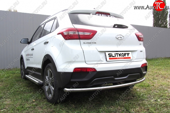 10 299 р. Защита заднего бампера из трубы диаметром 57 мм Slitkoff  Hyundai Creta  GS (2015-2021) дорестайлинг, рестайлинг (Нержавейка, Полированная)  с доставкой в г. Нижний Новгород