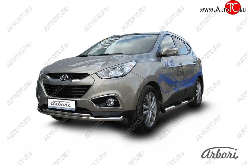 14 489 р. Защита переднего бампера Arbori (нержавейка, 2 трубы d57 и 42 mm) Hyundai IX35 LM рестайлинг (2013-2018)  с доставкой в г. Нижний Новгород