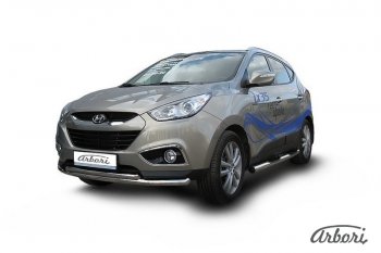 Защита переднего бампера Arbori (радиусная, нержавейка, 2 трубы d57 и 42 mm) Hyundai IX35 LM рестайлинг (2013-2018)