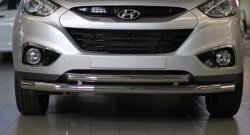 11 899 р. Двойная защита переднего бампера из труб диаметром 63 и 51 мм Petroil Tuning Hyundai IX35 LM рестайлинг (2013-2018) (Нержавеющая полированная сталь)  с доставкой в г. Нижний Новгород. Увеличить фотографию 3