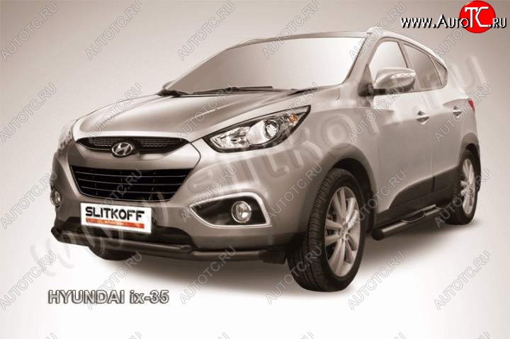 11 399 р. Защита переднего бампера из труб d57+d42 Slitkoff Hyundai IX35 LM рестайлинг (2013-2018) (Цвет: серебристый)  с доставкой в г. Нижний Новгород