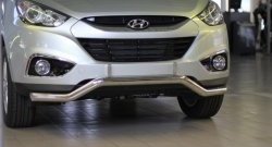 11 849 р. Фигурная защита переднего бампера диаметром 63 мм Petroil Tuning Hyundai IX35 LM рестайлинг (2013-2018) (Нержавеющая полированная сталь)  с доставкой в г. Нижний Новгород. Увеличить фотографию 2