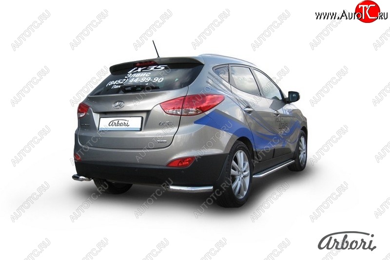 8 189 р. Защита заднего бампера Arbori (уголки, нержавейка, 1 труба d57 mm). Hyundai IX35 LM рестайлинг (2013-2018)  с доставкой в г. Нижний Новгород