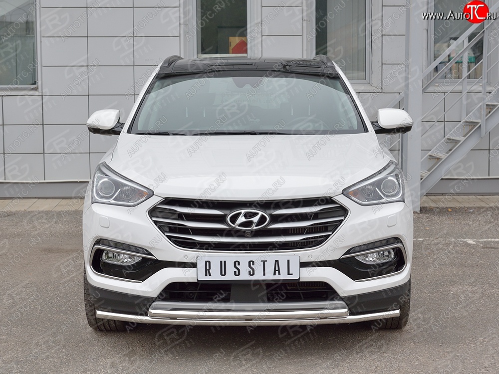 13 999 р. Защита переднего бампера (2 трубыØ42 мм, нержавейка) SLITKOFF Hyundai Santa Fe DM рестайлинг (2015-2019)  с доставкой в г. Нижний Новгород