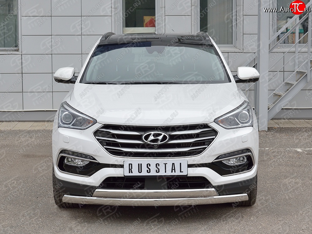 27 999 р. Защита переднего бампера (2 трубыØ75х42 мм, нержавейка, Premium) Russtal Hyundai Santa Fe DM рестайлинг (2015-2019)  с доставкой в г. Нижний Новгород