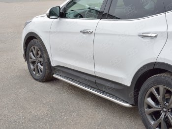 20 749 р. Широкая защита порогов с трубой диаметром 42 мм PREMIUM SLITKOFF v2 Hyundai Santa Fe DM рестайлинг (2015-2019)  с доставкой в г. Нижний Новгород. Увеличить фотографию 2