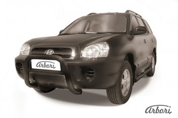 Защита переднего бампера Arbori (низкая, черная, 1 труба d57 mm). Hyundai Santa Fe SM (2000-2012)