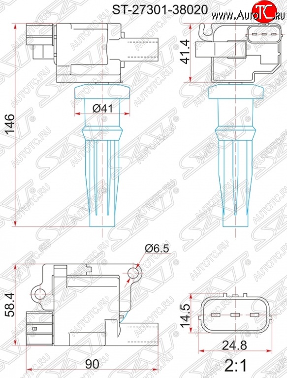 1 369 р. Катушка зажигания SAT  Hyundai Santa Fe  SM (2000-2012), Hyundai Sonata  EF (2001-2013), KIA Sorento  BL (2002-2010)  с доставкой в г. Нижний Новгород