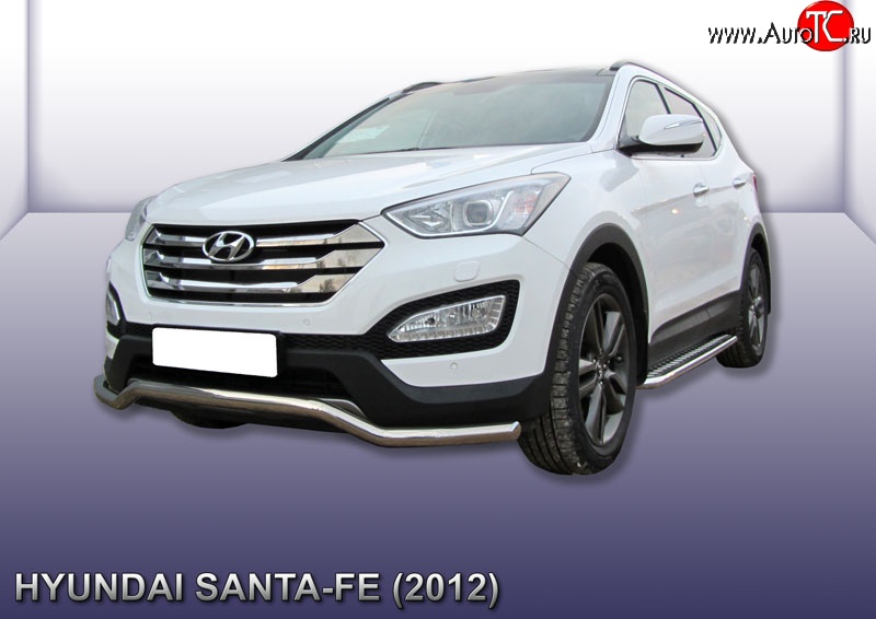 15 499 р. Фигурная защита переднего бампера диаметром 57 мм Slitkoff  Hyundai Santa Fe  DM (2012-2016) дорестайлинг (Нержавейка, Полированная)  с доставкой в г. Нижний Новгород