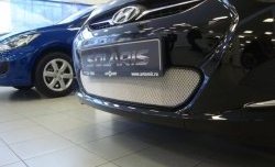 1 539 р. Сетка на бампер Russtal (хром) Hyundai Solaris RBr седан дорестайлинг (2010-2014)  с доставкой в г. Нижний Новгород. Увеличить фотографию 2