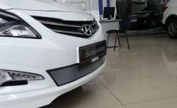 1 539 р. Сетка на бампер Russtal (хром) Hyundai Solaris RBr седан рестайлинг (2014-2017)  с доставкой в г. Нижний Новгород. Увеличить фотографию 3