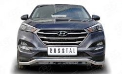 Защита переднего бампера (Ø63 мм волна, нержавейка) SLITKOFF Hyundai (Хюндаи) Tucson (Туссон)  TL (2015-2018) TL дорестайлинг