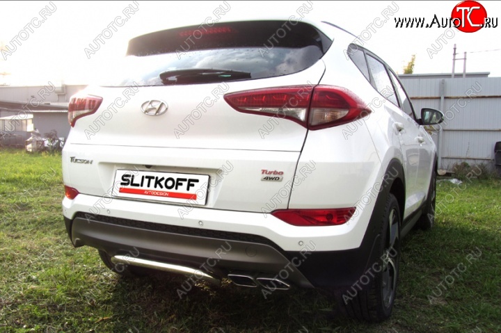 10 199 р. Защита заднего бампера диаметром 42 мм с изгибом Slitkoff  Hyundai Tucson  TL (2015-2018) дорестайлинг (Нержавейка, Полированная)  с доставкой в г. Нижний Новгород