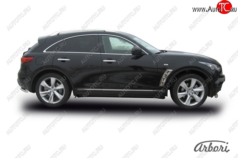 8 369 р. Защита штатных порогов Arbori (черная, d57 mm). INFINITI FX50 S51 дорестайлинг (2008-2011)  с доставкой в г. Нижний Новгород