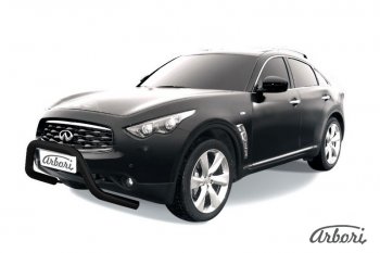 Защита переднего бампера Arbori (низкая - mini, черная, 1 труба d76 mm). INFINITI FX50 S51 дорестайлинг (2008-2011)