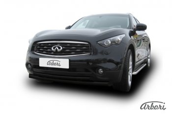 Защита переднего бампера Arbori (черная, 2 трубы d76 и 57 mm) INFINITI FX50 S51 дорестайлинг (2008-2011)