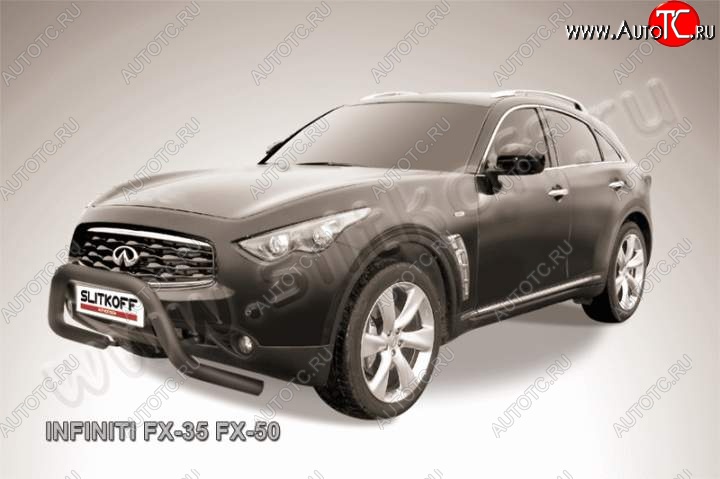 28 999 р. Кенгурятник d76 Slitkoff (низкий, широкий) INFINITI FX35 S51 дорестайлинг (2008-2011) (Цвет: серебристый)  с доставкой в г. Нижний Новгород