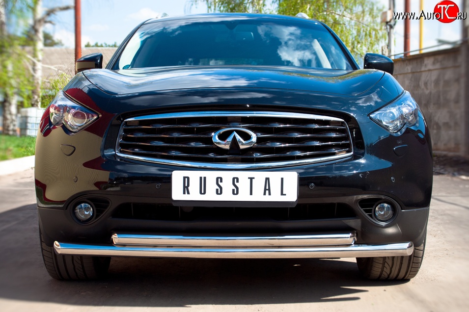 22 399 р. Защита переднего бампера (2 трубыØ63 мм, нержавейка) SLITKOFF INFINITI QX70 S51 (2013-2020)  с доставкой в г. Нижний Новгород