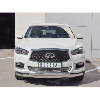 27 999 р. Защита переднего бампера (2 трубыØ75х42 мм, нержавейка) Russtal INFINITI QX60 L50 рестайлинг (2016-2021)  с доставкой в г. Нижний Новгород. Увеличить фотографию 2